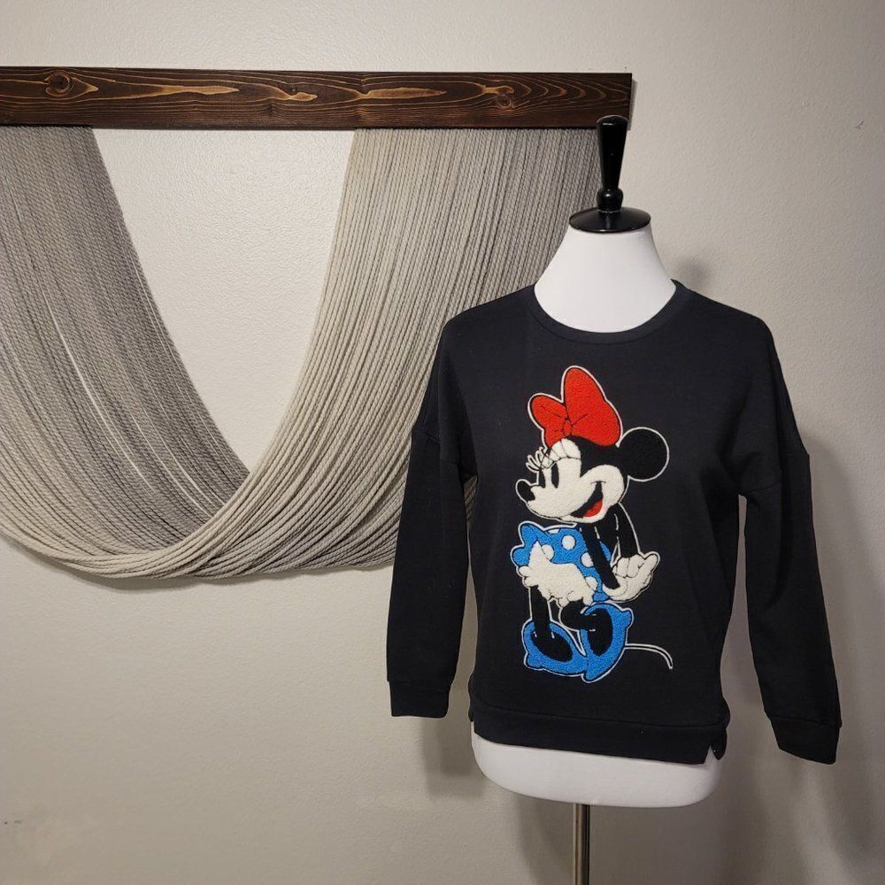 Disney Minnie Mouse Graphic Patch Crew Neck Sweatshirt Sz XS